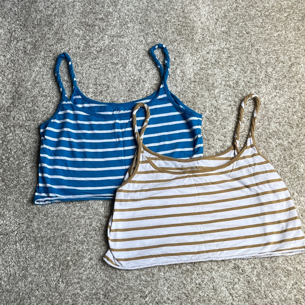 Aerie Blue and Tan Striped Tank Tops